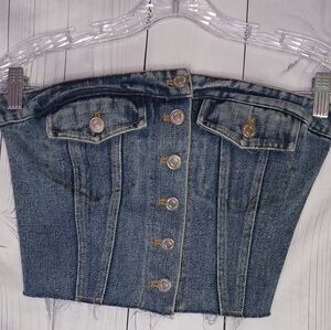 PaperMoon Denim Corset Raw Hem Tube Top